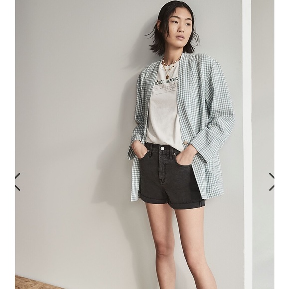 Madewell 100% Linen Collarless Blazer in Gingham Check - Picture 12 of 13